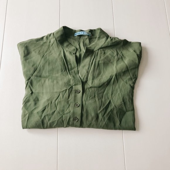 Alice + Olivia: Army Green Blouse - Picture 1 of 4